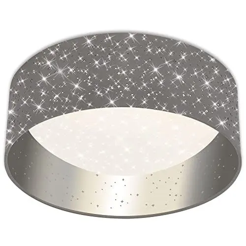 Produktbild: BRILONER Leuchten - LED Deckenleuchte, Stoff-Deckenleuchte, Stoffleuchte inkl. Sterneneffekt, 12 Watt, 1.200 Lumen, 4.000 Kelvin, Grau-Silber, Ø32cm