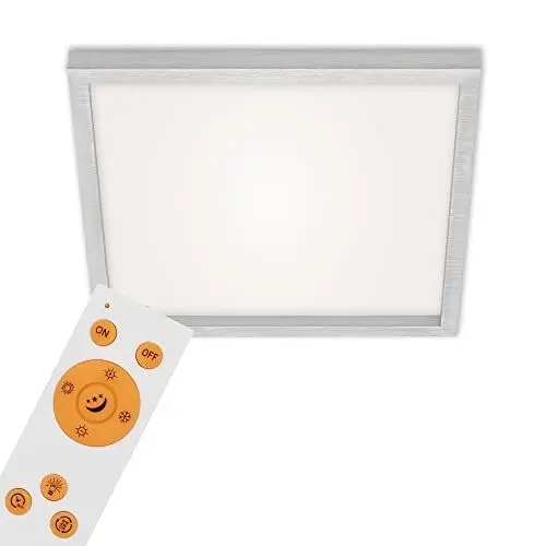 Produktbild: BRILONER Leuchten – LED Deckenleuchte mit Fernbedienung, dimmbar, Lichtfarbsteuerung, inkl. Memoryfunktion, Nachtlicht und Timerfunktion, 24W, 2400 Lumen, chrom-matt, 445x445x75mm (LxBxH)
