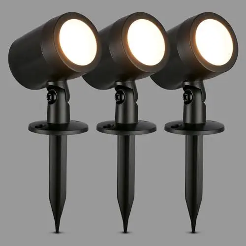 Produktbild: BRILONER - 3er Set LED Strahler Außen mit Stecker, Spritzwasserschutz, warmweiße Lichtfarbe, Außenlampe, Gartenbeleuchtung, Gartenlampen für draußen, Pflanzenlampe, 18x5 cm, Schwarz