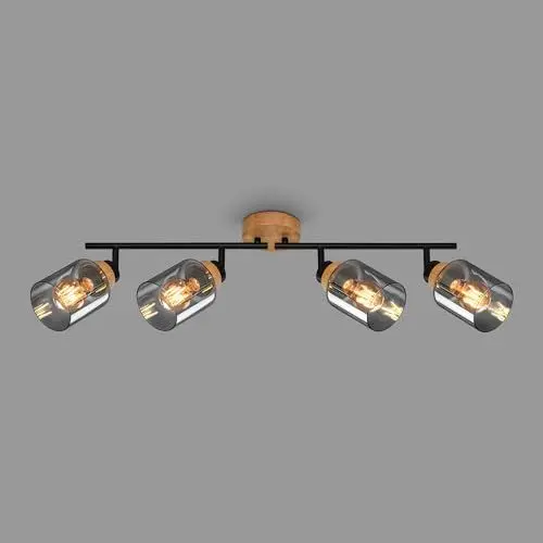 Produktbild: BRILONER – Deckenlampe, Deckenleuchte, Lampe, Rauchglas, Schwenkbar, Wohnzimmerlampe, Schlafzimmerlampe, Küchenlampe, Schwarz-Holz