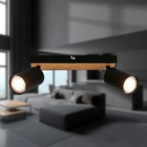 Produktbild: BRILONER - Deckenlampe schwenkbar, GU10 Fassung, max. 9 W, Deckenleuchte, Lampe, Wohnzimmerlampe, Schlafzimmerlampe, Küchenlampe, Deckenstrahler, Deckenbeleuchtung, 25,5cm, Schwarz-Holz