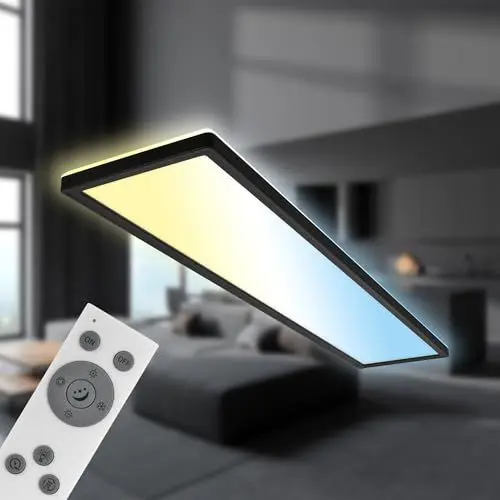 Produktbild: BRILONER - LED Deckenlampe 98cm mit indirektem Licht, flach, dimmbar, CCT, Lampe, Deckenleuchte, Wohnzimmerlampe, LED Panel, Küchenlampe, Schlafzimmerlampe, Flur, 98x20x3 cm, Schwarz
