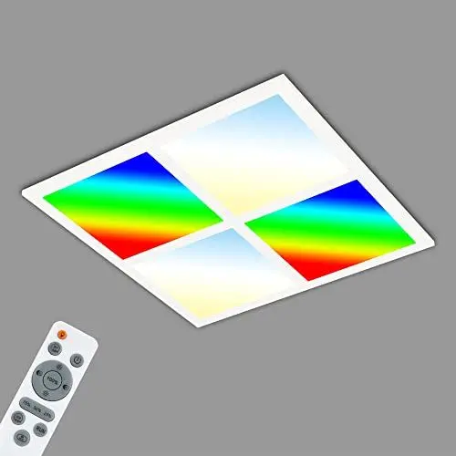 Produktbild: BRILONER Leuchten - LED Deckenleuchte RGB Multi, LED Deckenlampe CCT, Einzeln Schaltbare Flächen, Ultra Flach, Dimmbar, Farbwechsel, Fernbedienung, Nachtlicht, 445x445x60 mm (LxBxH), 7387-016, Weiß