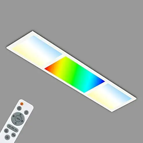 Produktbild: BRILONER - LED Deckenlampe mit Fernbedienung, Flächen separat schaltbar, buntes RGB+w Licht, LED Lampe, LED Deckenleuchte, Wohnzimmerlampe, LED Panel, Schlafzimmerlampe, 79,5x24,5x6 cm, Weiß