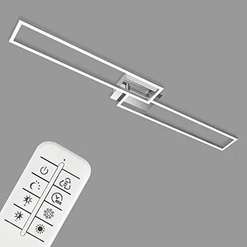 Produktbild: BRILONER - LED Deckenlampe mit Fernbedienung, dimmbar, einstellbar von warmweiß bis neutralweiß, LED Lampe, Deckenleuchte, Wohnzimmerlampe, Schlafzimmerlampe, Küchenlampe, 110s24,8s7,8 cm, Chrom-Alu