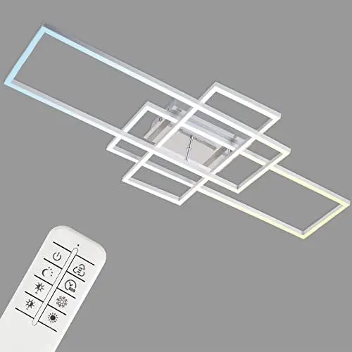 Produktbild: BRILONER - LED Deckenlampe mit Fernbedienung, dimmbar, einstellbar von warmweiß bis neutralweiß, Lampe, LED Deckenleuchte, Wohnzimmerlampe, Schlafzimmerlampe, Küchenlampe, 104x42x10 cm, Chrom-Alu