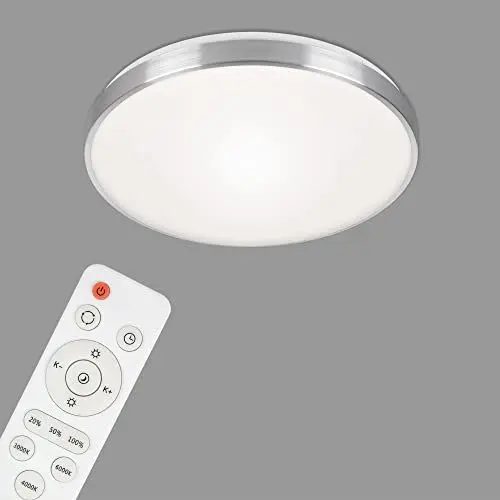 Produktbild: BRILONER - LED Deckenlampe mit Fernbedienung, einstellbar von warmweiß bis kaltweiß, dimmbar, LED Lampe, LED Deckenleuchte, Wohnzimmerlampe, Schlafzimmerlampe, Küchenlampe, 47,5x10,5 cm, Alufarbig