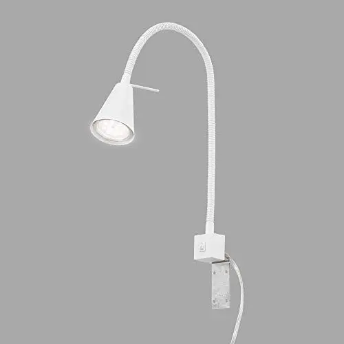 Produktbild: BRILONER - LED Leselampe mit Schalter am Gehäuse, schwenkbar, GU10 4,7W, 400lm, warmweißes Licht, Wandleuchte Innen, Wandlampe, Bettlampe, Lampe Bett, Leselicht, Nachttischlampe, 40,3 cm, Weiß