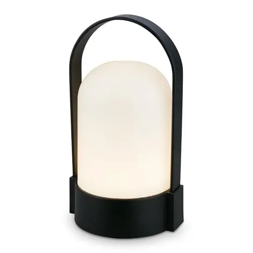 Produktbild: BRILONER - LED Tischlampe kabellos IP44 mit Touch, dimmbar in Stufen, USB, Akku tauschbar, Nachttischlampe, Leselampe, LED Lampe, Campinglampe, Tischleuchte, Akku Lampe, Outdoor, 9x8x15,5 cm, Schwarz