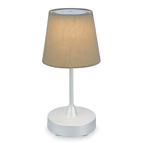 Produktbild: BRILONER - LED Tischlampe kabellos mit Lampenschirm aus Stoff, dimmbar in Stufen, warmweiße Lichtfarbe, Nachttischlampe, Leselampe, LED lampe, Campinglampe, Tischleuchte, Akku Lampe, 30x15 cm, Taupe