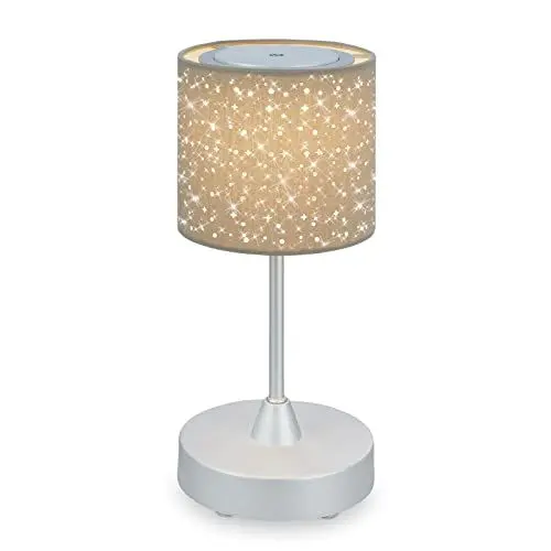 Produktbild: BRILONER - LED Tischlampe kabellos mit Lampenschirm aus Stoff, dimmbar in Stufen, warmweiße Lichtfarbe, Nachttischlampe, Leselampe, LED lampe, Campinglampe, Tischleuchte, Akkulampe, 30x12,5 cm, Taupe