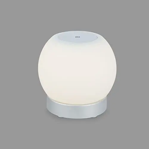 Produktbild: BRILONER - LED Tischlampe kabellos mit Touch, dimmbar in Stufen, Glasschirm, Nachttischlampe, Leselampe, LED lampe, Campinglampe, Tischleuchte, Akku Lampe, Outdoor Lampe, 15x16 cm, Chrom-Matt