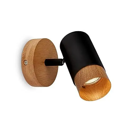 Produktbild: BRILONER – Leselampe, Wandleuchte Innen, Lampe, Lampenschirm Holz, Wandlampe Innen, Schwenkbar, Wohnzimmerlampe, Schwarz-Holz