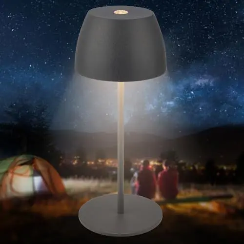 Produktbild: BRILONER - Mini LED Tischlampe kabellos IP44 mit Touch, stufenlos dimmbar, Akku & Lichtquelle tauschbar, Nachttischlampe, Dekolampe, LED Lampe, Akku Tischleuchte, 8x20 cm (DxH), Anthrazit