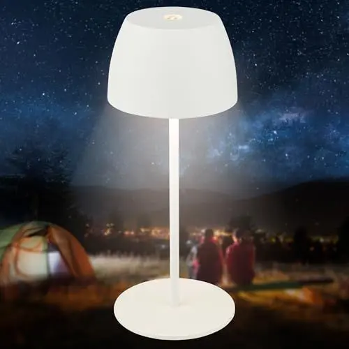 Produktbild: BRILONER - Mini LED Tischlampe kabellos IP44 mit Touch, stufenlos dimmbar, Akku & Lichtquelle tauschbar, Nachttischlampe, Dekolampe, LED Lampe, Akku Tischleuchte, 8x20 cm (DxH), Weiß