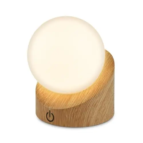 Produktbild: BRILONER - Mini LED Tischlampe kabellos IP54 mit Touch, dimmbar in Stufen, Akku & Lichtquelle tauschbar, Nachttischlampe, Kugel, LED Lampe, Akku Tischleuchte, Outdoor Lampe, 10x8x9 cm, Holzoptik