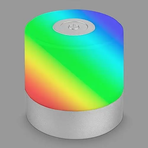 Produktbild: BRILONER - Mini LED Tischlampe kabellos mit Touch buntes RGB+w Licht, Nachttischlampe, Leselampe, LED lampe, Campinglampe, Tischleuchte, Akku Lampe, Touchlampe, 7x7 cm, Chrom-Matt