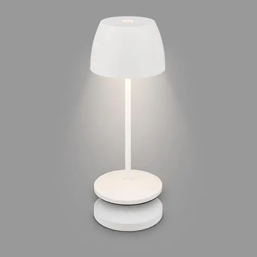 Produktbild: BRILONER - Mini LED Tischleuchte kabellos IP44 mit Ladestation, stufenlos dimmbar, Akku & Lichtquelle tauschbar, Nachttischlampe, LED Lampe, Akku Tischleuchte, Restaurant, 8x20,5 cm (DxH), Weiß