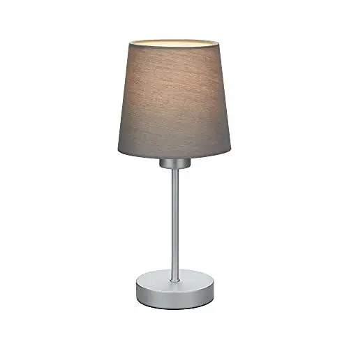 Produktbild: BRILONER - Nachttischlampe mit Kabelschalter, Lampenschirm aus Stoff, E14 Fassung max. 25 Watt, Tischlampe, Lampe, Schreibtischlampe, Tischleuchte, Bürolampe, Leselampe Bett, 10x31,4 cm, Grau-Silber