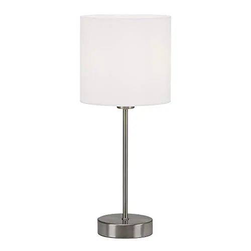 Produktbild: BRILONER - Nachttischlampe mit Lampenschirm aus Stoff, Ein-/Ausschalter, E14 Fassung, max. 25 Watt, Tischlampe, Lampe, Schreibtischlampe, Tischleuchte, Bürolampe, Leselampe Bett, 38,5x16 cm, Weiß