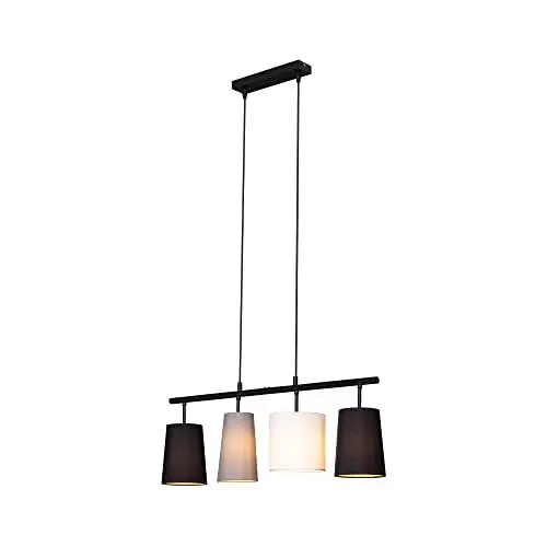 Produktbild: BRILONER - Pendelleuchte mit Lampenschirm aus Stoff, E27 Fassung, max. 40 Watt, Hängeleuchte, Hängelampe Esstisch, Esszimmerlampe hängend, Wohnzimmerlampe, Küchenlampe, 74x120 cm, Grau, Weiß, Schwarz