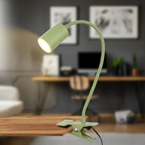 Produktbild: BRILONER - Schreibtischlampe mit Kabelschalter, Warmweiße Lichtfarbe, schwenkbar, Stecker, Leselampe, Klemmlampe, Klemmleuchte, Nachttischlampe, Leselicht Kinder, Bürolampe, 40cm hoch, Grün