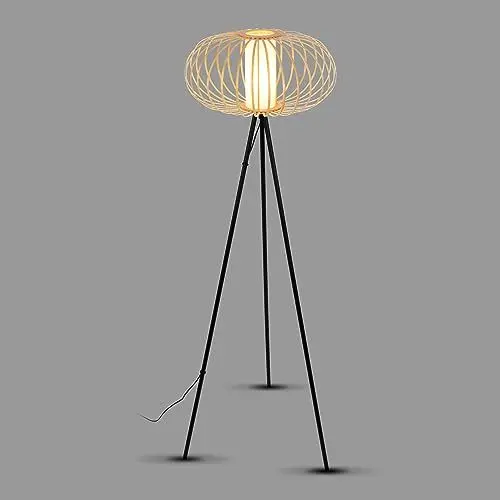 Produktbild: BRILONER – Stehlampe für das Wohnzimmer, Leselampe, Wohnzimmer, Wohnzimmerlampe, Stehlampe Holz, Boho, Schlafzimmer Deko, Stehleuchte, E27 Fassung, Schwarz-Holz