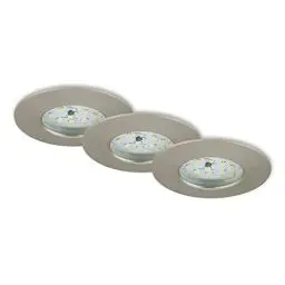 Produktbild: Briloner Leuchten 7204-032 LED Einbauleuchte, Einbaustrahler, LED Strahler, Spots, Deckenstrahler, Deckenspot, Lampen Wohnzimmer, led einbaustrahler 230v, Deckeneinbauleuchten, 5 Watt, 400 Lumen, Badezimmer / Bad geeignet IP44, energiesparend, 3er Set, rund, matt-nickel