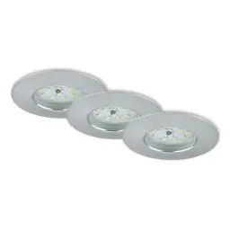 Produktbild: Briloner Leuchten 7204-036 LED Einbauleuchte, Einbaustrahler, LED Strahler, Spots, Deckenstrahler, Deckenspot, Lampen Wohnzimmer, led einbaustrahler 230v, Deckeneinbauleuchten, 5 Watt, 400 Lumen, Badezimmer / Bad geeignet IP44, energiesparend, 3er Set, rund, aluminium