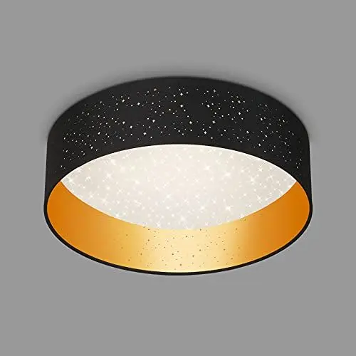 Produktbild: Briloner Leuchten - LED Deckenleuchte, Stoff-Deckenleuchte, Stoffleuchte inkl. Sterneneffekt, 18 Watt, 2.200 Lumen, 4.000 Kelvin, Schwarz-Gold, Ø40cm