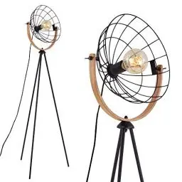 Produktbild: Briloner Leuchten - Stehleuchte, Stehlampe, Studiolampe retro, vintage, 1x E27, max. 40 Watt, inkl. Kabelschalter, Schwarz-Holz, 595x1490mm (BxH), 1385-015