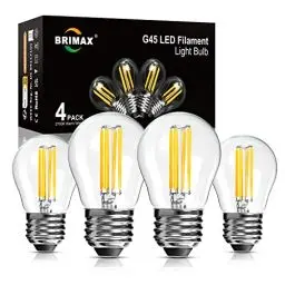 Produktbild: BRIMAX Dimmbare LED E27 Glühbirnen 4W 400 Lumen Energiesparende Lampen ersetzt 40 Watt 2700K Warmweiß G45 mini Flimmerfrei Edison-Filament-Lampe AC230V für Heimbeleuchtung kleine Leuchte 4er-Pack