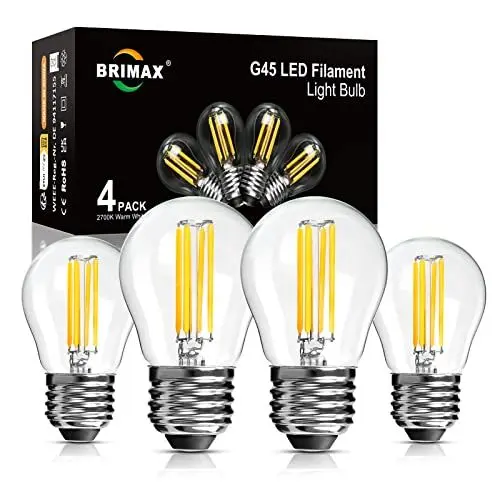 Produktbild: BRIMAX Dimmbare LED E27 Glühbirnen 4W 400 Lumen Energiesparende Lampen ersetzt 40 Watt 2700K Warmweiß G45 mini Flimmerfrei Edison-Filament-Lampe AC230V für Heimbeleuchtung kleine Leuchte 4er-Pack