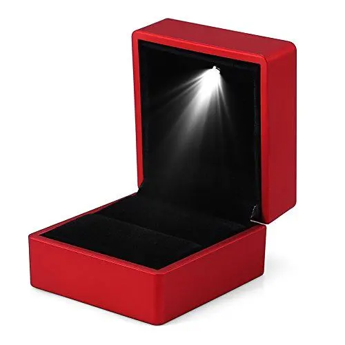 Produktbild: Brino Ringbox, modisch, LED, beleuchtet, Aufbewahrungsbox, Ringhalter, Schmucketui, LED-Beleuchtung, Ringbox für Heiratsantrag, Verlobung und Hochzeit (rot)