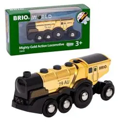 Produktbild: BRIO World 33630 Goldene Batterielok mit Licht und Sound - Mit Auskoppel-Funktion zur Nutzung als Schiebelok - Empfohlen ab 3 Jahren