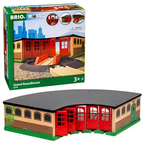 Produktbild: BRIO World 33736 Großer Ringlokschuppen mit Drehscheibe - Zubehör Holzeisenbahn - Kleinkinderspielzeug empfohlen ab 3 Jahren