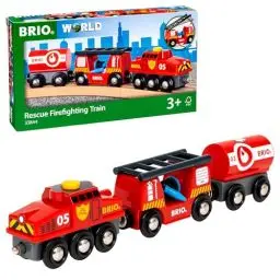 Produktbild: BRIO World 33844 Feuerwehr-Löschzug - Feuerwehrzug mit Feuerwehrschlauch und Wassertank - Kleinkindspielzeug empfohlen ab 3 Jahren, tolles