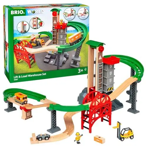 Produktbild: BRIO World 33887 Großes Lagerhaus-Set mit Aufzug - Zubehör Holzeisenbahn - Konstruktionsspielzeug empfohlen für Kinder ab 3 Jahren