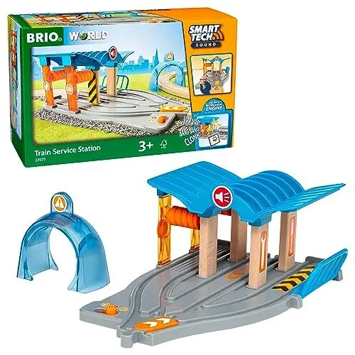 Produktbild: BRIO World 33975 Smart Tech Sound Waschstraße mit Werkstatt - Zubehör für die BRIO Holzeisenbahn - Interaktives Spielzeug empfohlen ab 3 Jahren