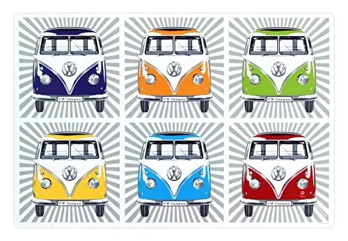 Produktbild: BRISA VW Collection - Volkswagen Tischsets-Platzdeckchen-abwaschbare-4er Sets-Platzsets in T1 Bulli Bus Design (Samba Stripes Bunt/4er Set)