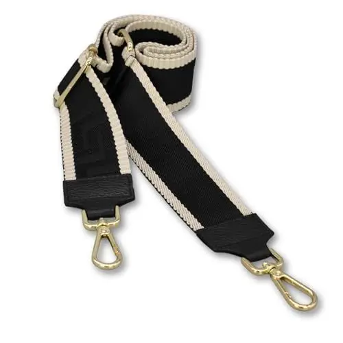 Produktbild: BRISE Taschengurt für Damen & Herren, 5cm Breiter Schultergurt, Verstellbarer 80-130 cm Taschenriemen aus Polyesterstoff und Leder, Stylischer Riemen mit 360 Drehbarer Kopf (Antic - Schwarz)