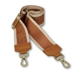 Produktbild: BRISE Taschengurt für Damen & Herren, 5cm Breiter Schultergurt, Verstellbarer 80-130 cm Taschenriemen aus Polyesterstoff und Leder, Stylischer Riemen mit 360 Drehbarer Kopf (Gold - Camel Braun)