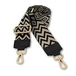 Produktbild: BRISE Taschengurt für Damen & Herren, 5cm Breiter Schultergurt, Verstellbarer 80-130 cm Taschenriemen aus Polyesterstoff und Leder, Stylischer Riemen mit 360 Drehbarer Kopf (Gold - Schwarz)