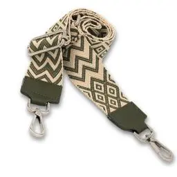 Produktbild: BRISE Taschengurt für Damen & Herren, 5cm Breiter Schultergurt, Verstellbarer 80-130 cm Taschenriemen aus Polyesterstoff und Leder, Stylischer Riemen mit 360 Drehbarer Kopf (Silber - Khaki)