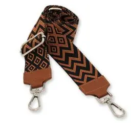 Produktbild: BRISE Taschengurt für Damen & Herren, 5cm Breiter Schultergurt, Verstellbarer 80-130 cm Taschenriemen aus Polyesterstoff und Leder, Stylischer Riemen mit 360 Drehbarer Kopf (Zickzack - Cognac Braun)