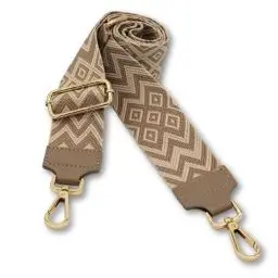 Produktbild: BRISE Taschengurt für Damen & Herren, 5cm Breiter Schultergurt, Verstellbarer 80-130 cm Taschenriemen aus Polyesterstoff und Leder, Stylischer Riemen mit 360 Drehbarer Kopf (Zickzack - Taupe)