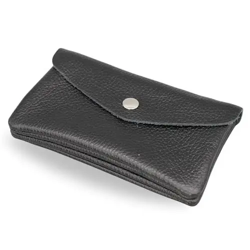 Produktbild: Brise Art Geldbörse Damen Leder Midi Handgemachte Portemonnaie Damen Geldbeutel 2 Fächer Stylisch Verschließbar mit Druckknopf und Zipper Made in Italy (Schwarz)