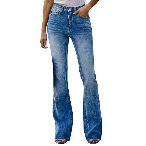 Produktbild: Briskorry Jeanshose Damen Bootcut Schlaghose,Hohe Taille Skinny Pants Mode Distressed Cargohosen Casual Frauen 90'S Flare High Rise Jeans Lässige Strecken Flared Bootcut Jeans Slim Fit Jeanshose