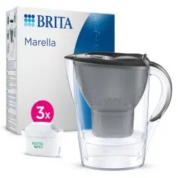 Produktbild: BRITA Wasserfilter Kanne Marella graphit (2,4l) inkl. 3x MAXTRA PRO All-in-1 Wasserfilter-Kartusche – Filter zur Reduzierung von Kalk, Chlor, Blei, Kupfer & geschmacksstörenden Stoffen im Wasser