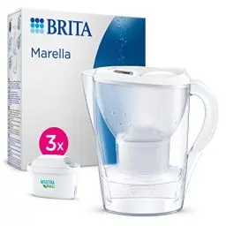 Produktbild: BRITA Wasserfilter-Kanne Marella weiß (2,4l) inkl. 3x MAXTRA PRO All-in-1 Kartuschen – Kanne mit Wasserfilter reduziert Kalk, Chlor, Blei, Kupfer & geschmacksstörenden Stoffen im Leitungswasser